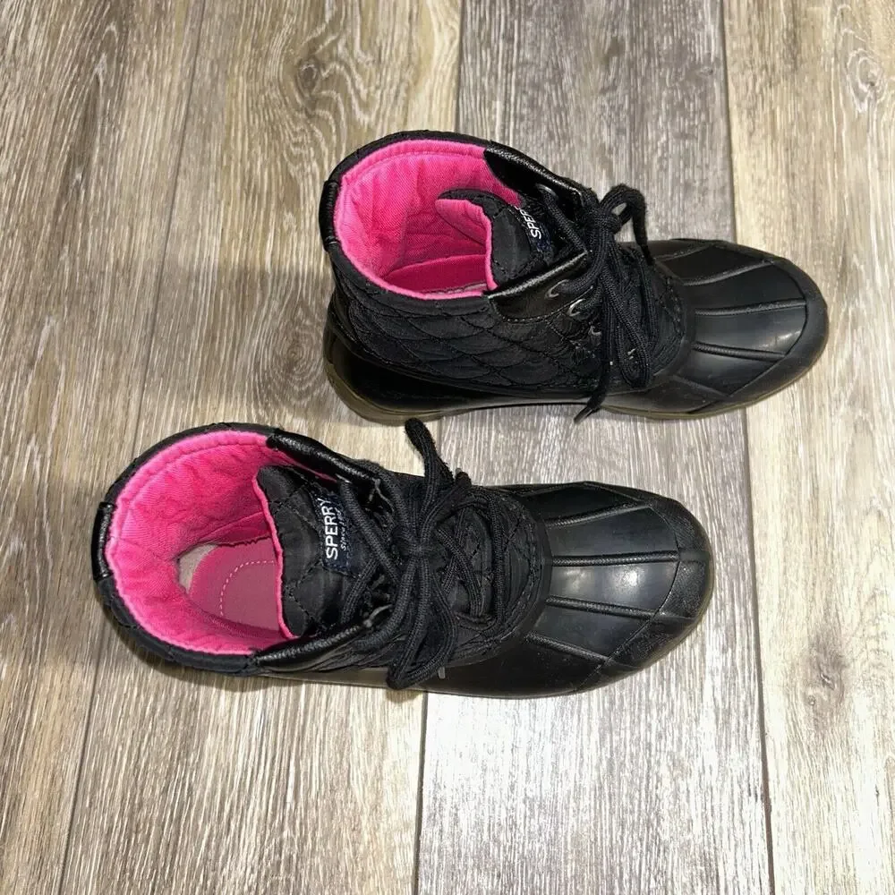 SPERRY SCK163758 Black Pink Youth US Size 3M Lace Up Quilted Duck Boots